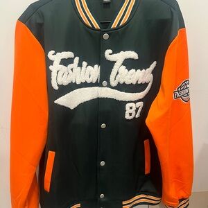 Men's Green and Orange Varsity Jacket